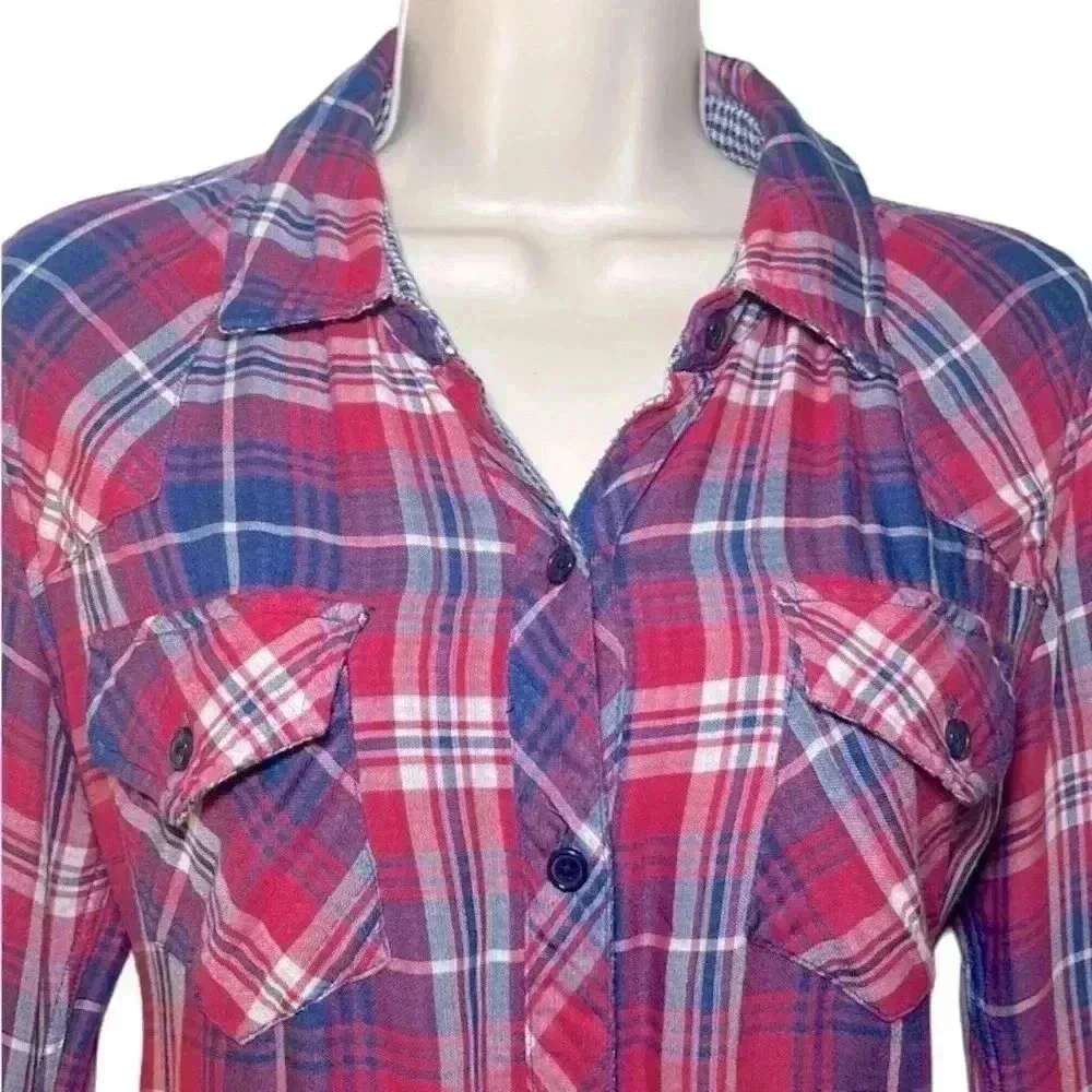 Rails Kendra Plaid Button Down Shirt Blue Red White XS - Picture 4 of 9
